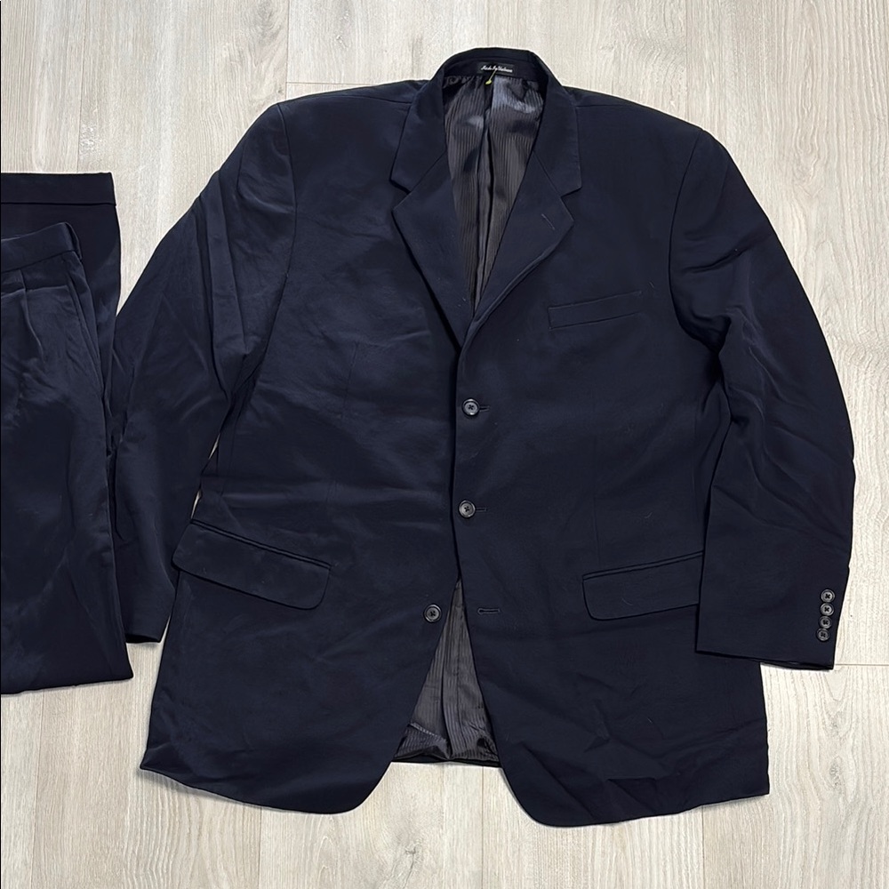 🔥BUNDLESALE Mens 46L 40/34 Moda Italia Super 100’s Classic Wool Navy Blue Suit